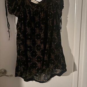 Free People Black and Cream Floral Mini Dress
